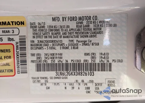 2013 Lincoln Mkz из США, поврежденный, VIN 3LN6L2GKXDR826103